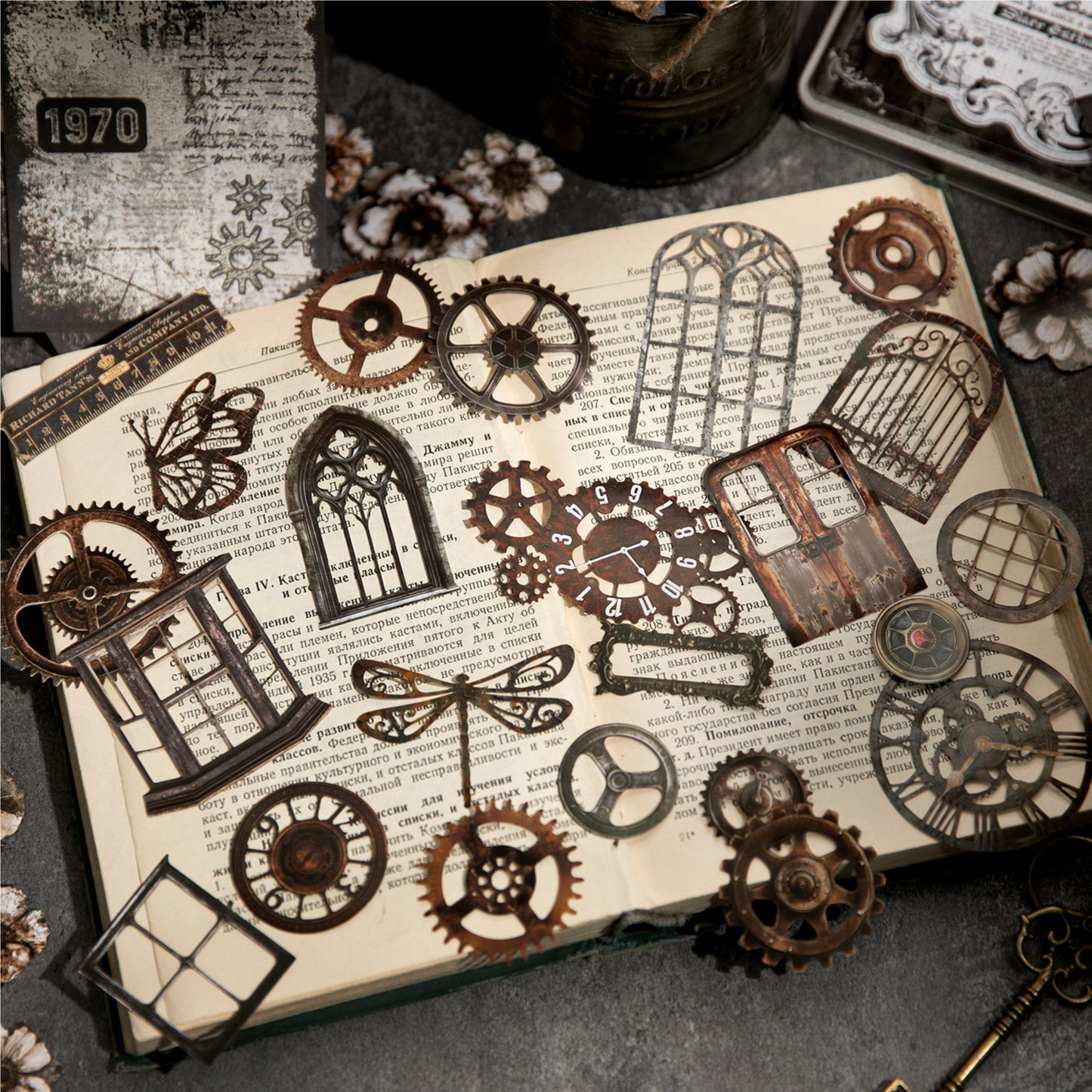 158pcs vintage sticker tin box (MLS25060706)