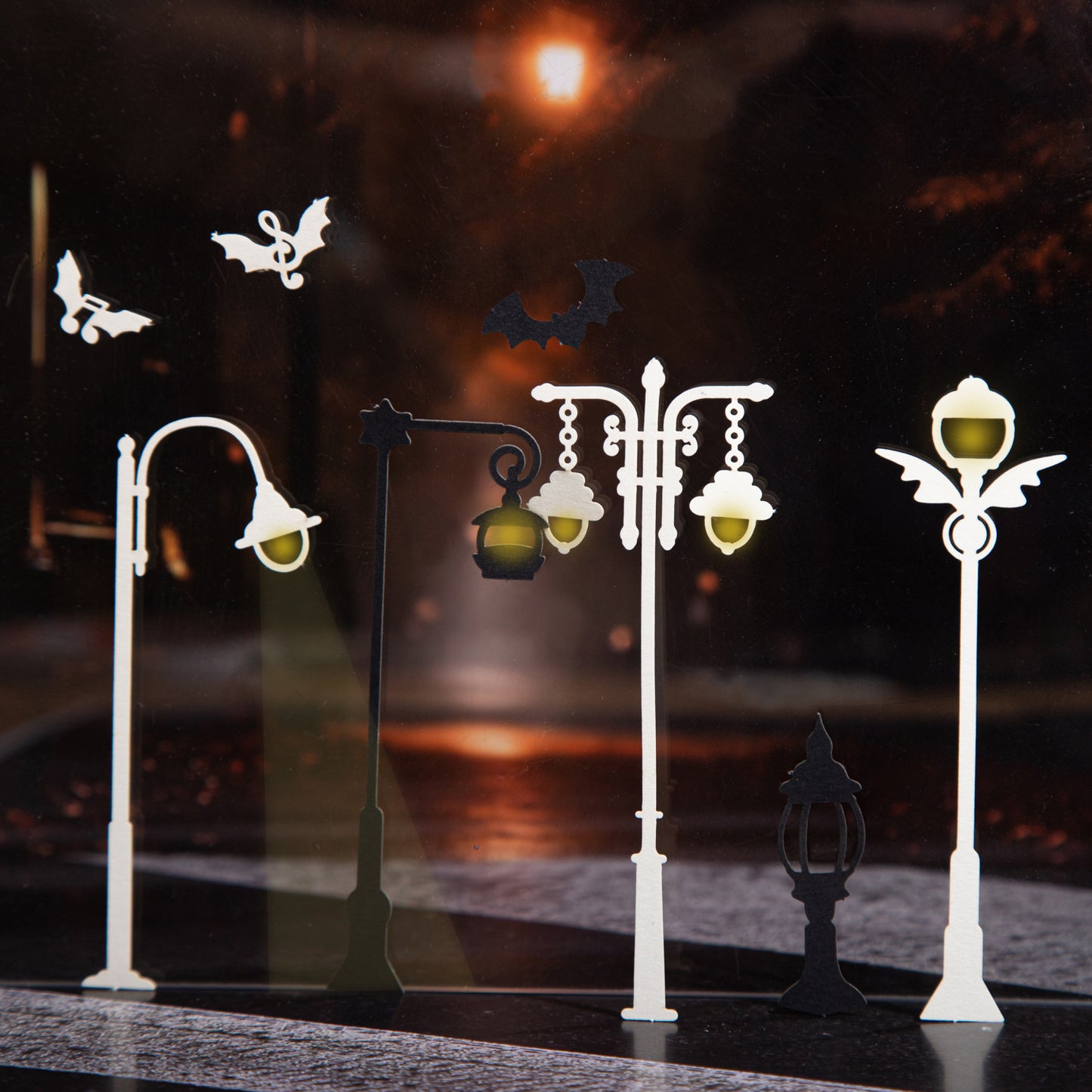 6pcs white and dark lamp cat die-cut card (MLC25040803)