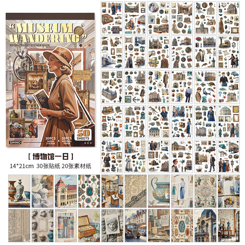 50sheets washi+paper coffee vintage sticker book (MLTZB25052804)