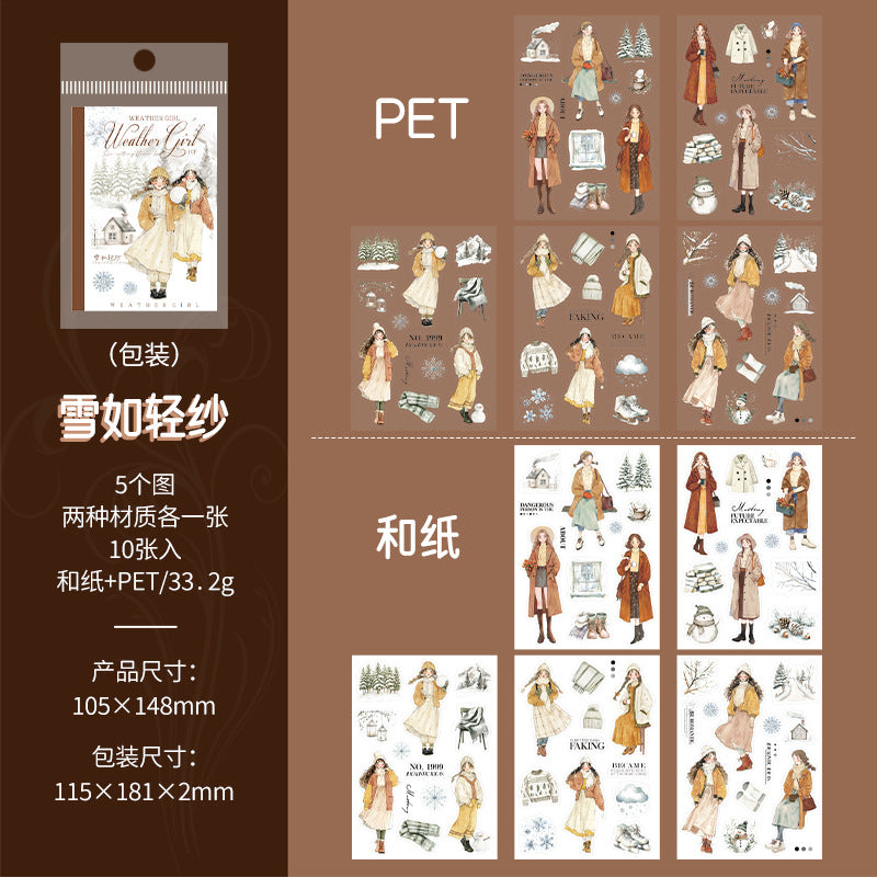 10sheets weather girl PET+Washi sticker book (MLTZB25052807)
