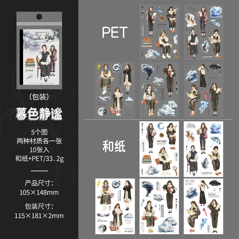 10sheets weather girl PET+Washi sticker book (MLTZB25052807)