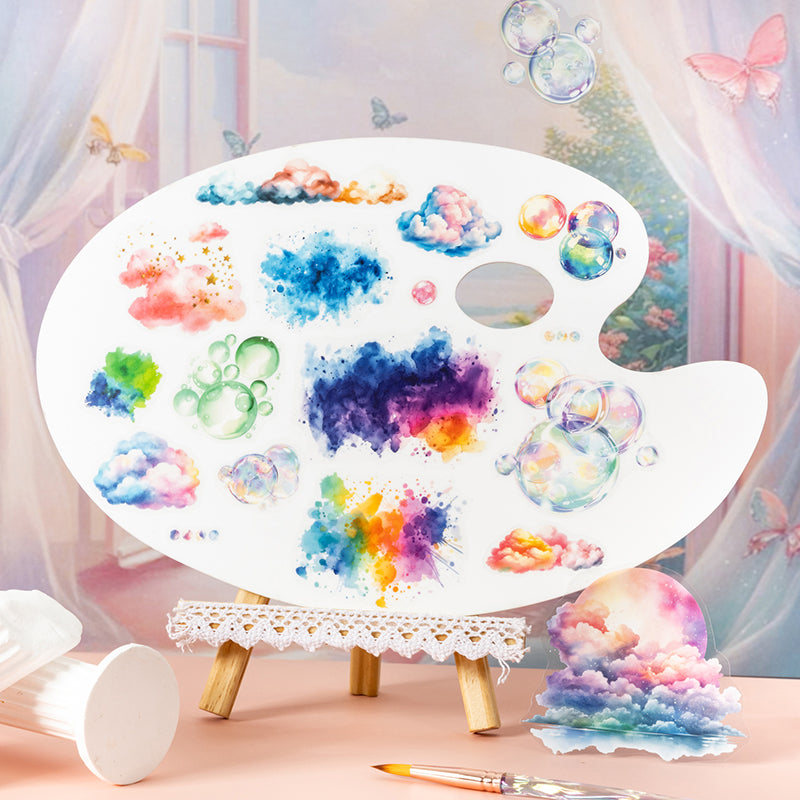 18pcs colorful cloud bubble water-color PET- sticker book (MLTZB25062305)