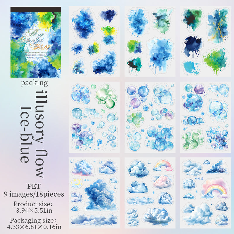 18pcs colorful cloud bubble water-color PET- sticker book (MLTZB25062305)