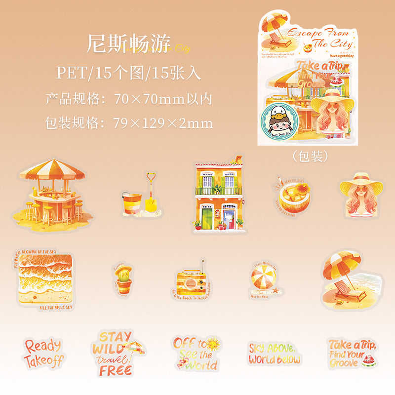 15pcs escape from the city sticker pack (MLS25053101)