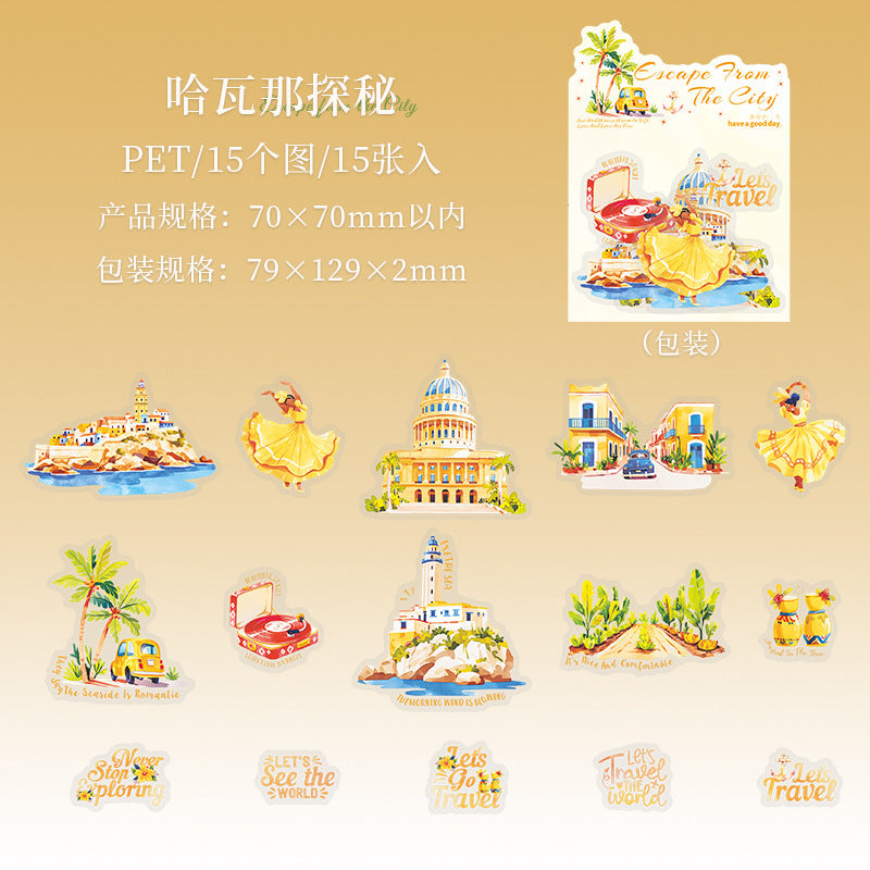 15pcs escape from the city sticker pack (MLS25053101)