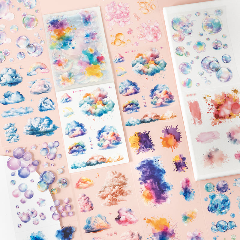 18pcs colorful cloud bubble water-color PET- sticker book (MLTZB25062305)