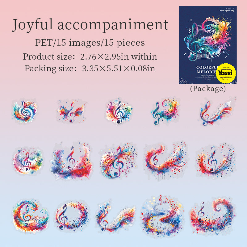 15pcs colorful melodies PET-sticker pack (MLS25062707)