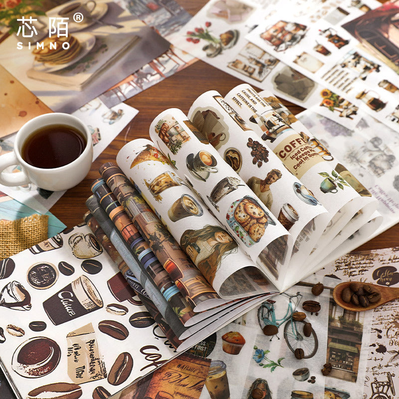 50sheets washi+paper coffee vintage sticker book (MLTZB25052804)