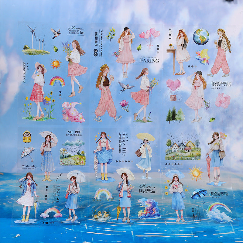10sheets weather girl PET+Washi sticker book (MLTZB25052807)