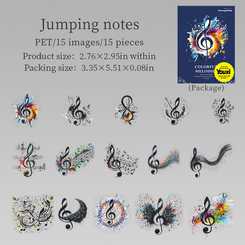 15pcs colorful melodies PET-sticker pack (MLS25062707)