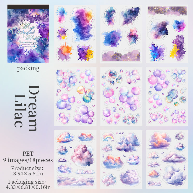 18pcs colorful cloud bubble water-color PET- sticker book (MLTZB25062305)