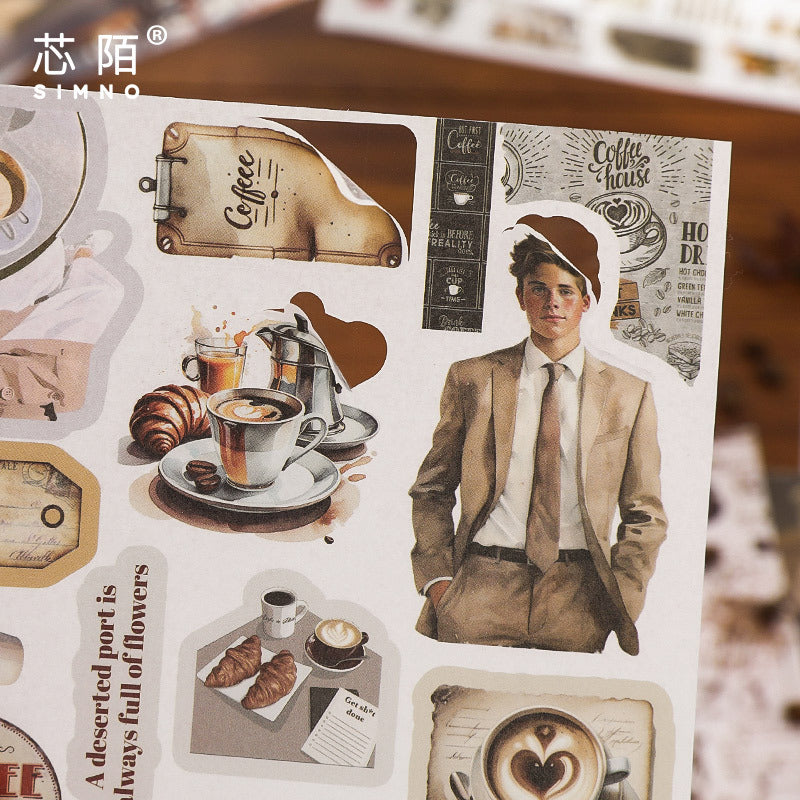 50sheets washi+paper coffee vintage sticker book (MLTZB25052804)