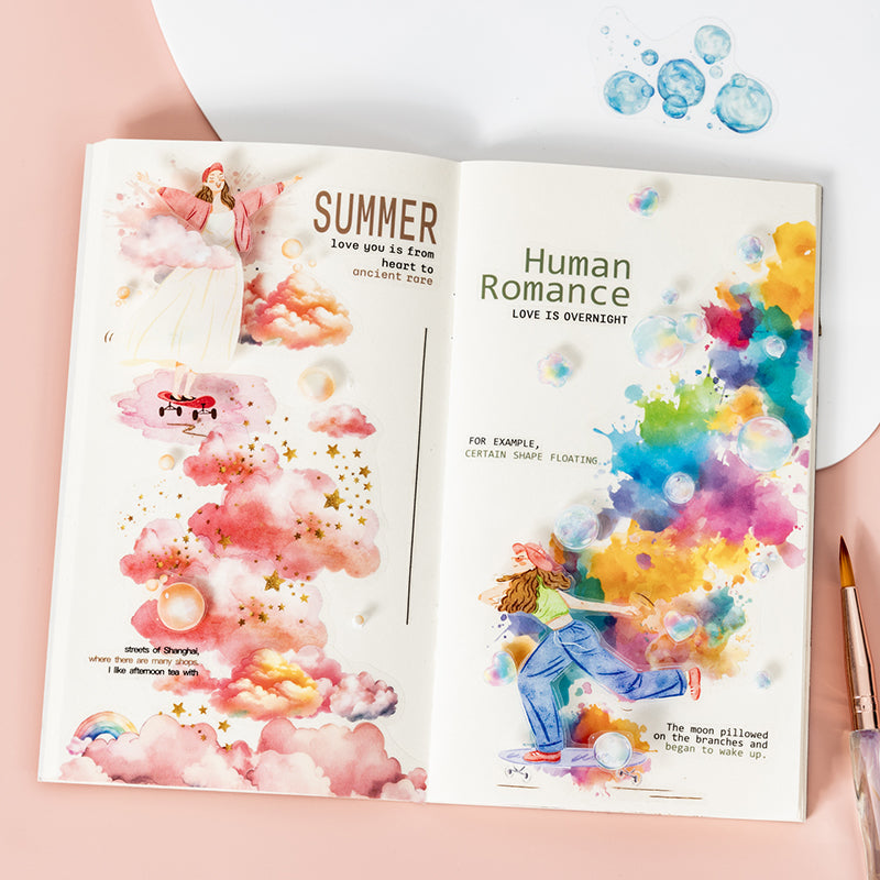 18pcs colorful cloud bubble water-color PET- sticker book (MLTZB25062305)