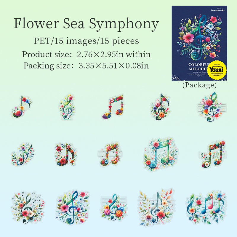 15pcs colorful melodies PET-sticker pack (MLS25062707)