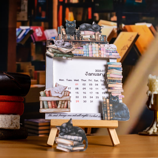 15pcs book shelf and cat sticker pack (MLS25041004)