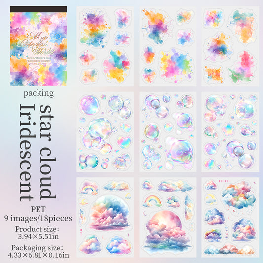 18pcs colorful cloud bubble water-color PET- sticker book (MLTZB25062305)