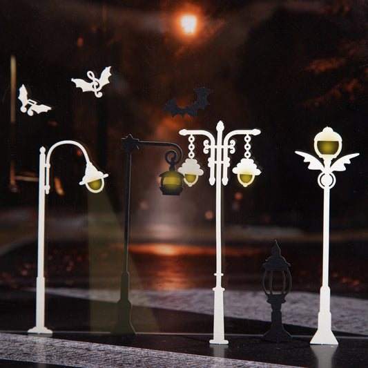 6pcs white and dark lamp cat die-cut card  (MLC25040803)