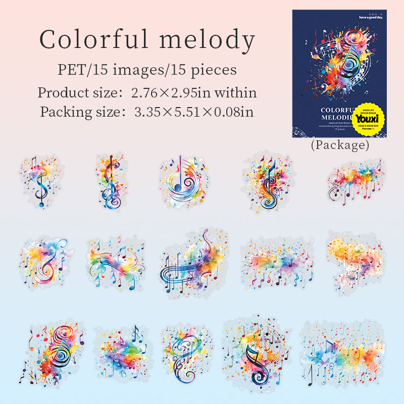 15pcs colorful melodies PET-sticker pack (MLS25062707)