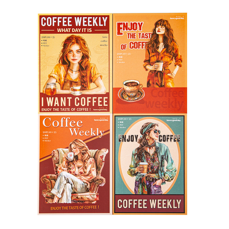 sticker book (TZB-07182)Coffee Weekly Series 20 sheets in 4 styles