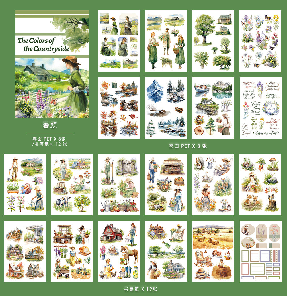 Sticker book (TZB-0718) A5 size retro character flower handbook material die-cut handbook PET sticker book