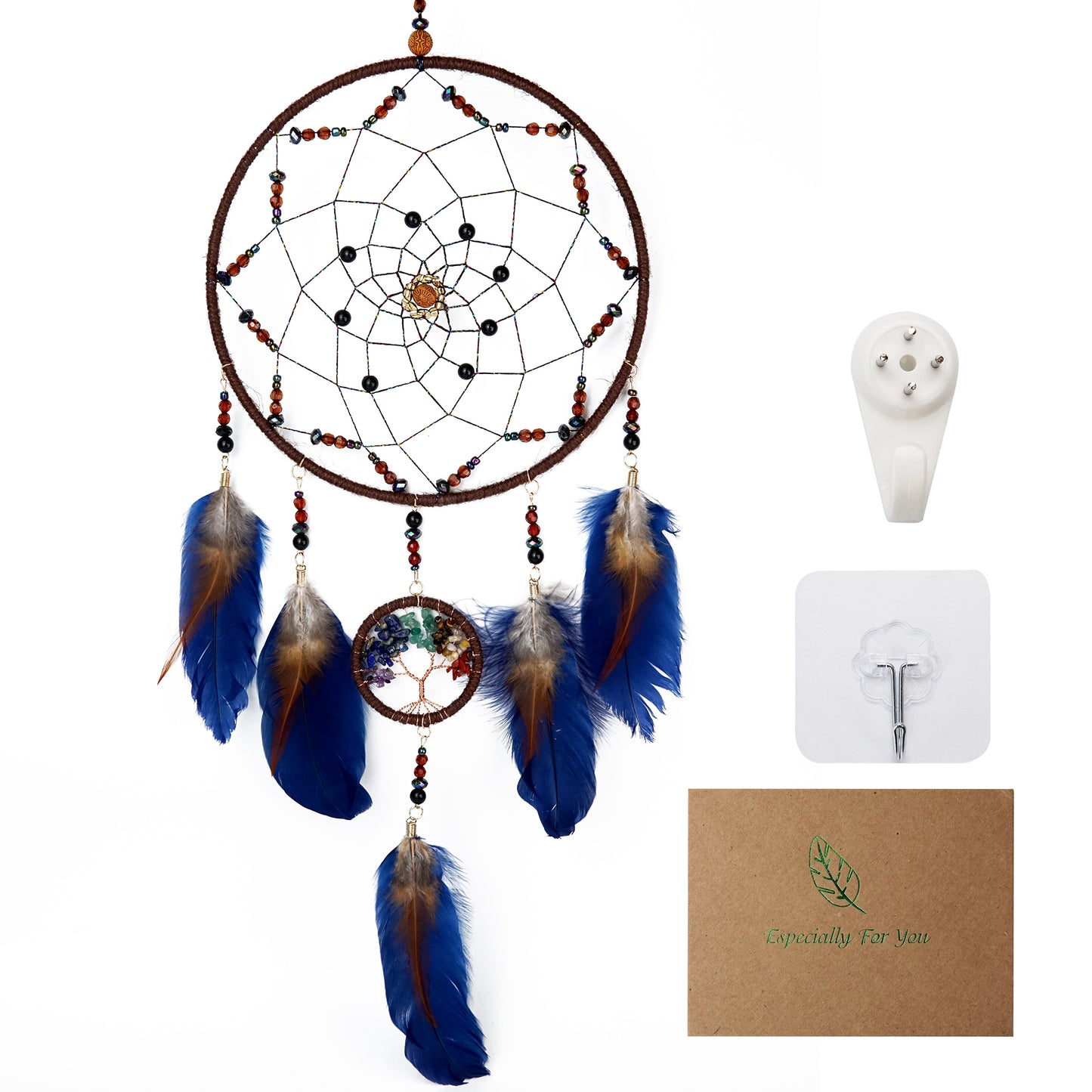 【Fulfillment by Amazon】Handcrafted Large Dream Catcher with Gemstone Tree of Life Pendants