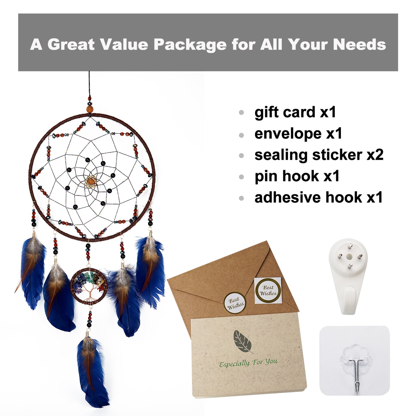 【Fulfillment by Amazon】Handcrafted Large Dream Catcher with Gemstone Tree of Life Pendants