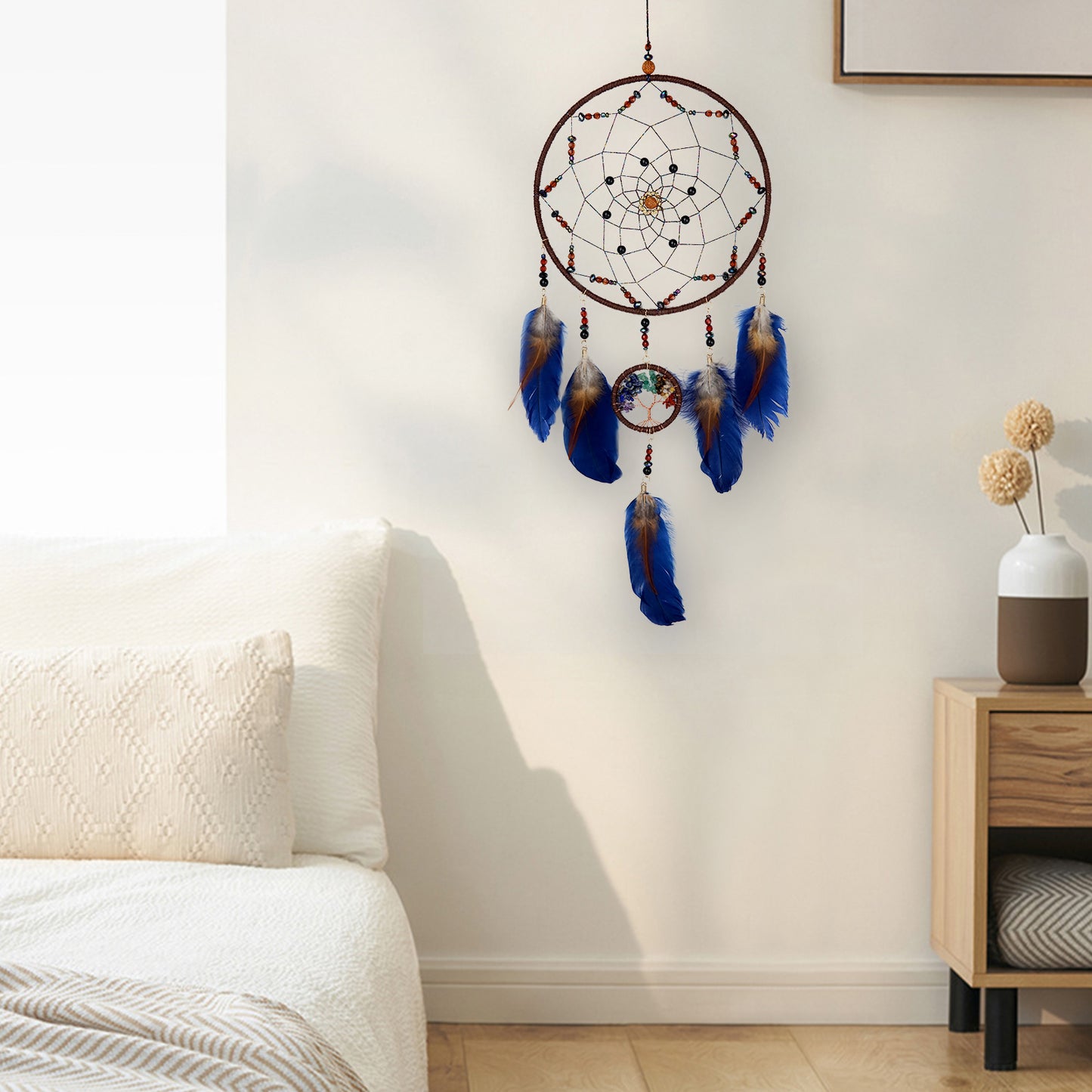 【Fulfillment by Amazon】Handcrafted Large Dream Catcher with Gemstone Tree of Life Pendants