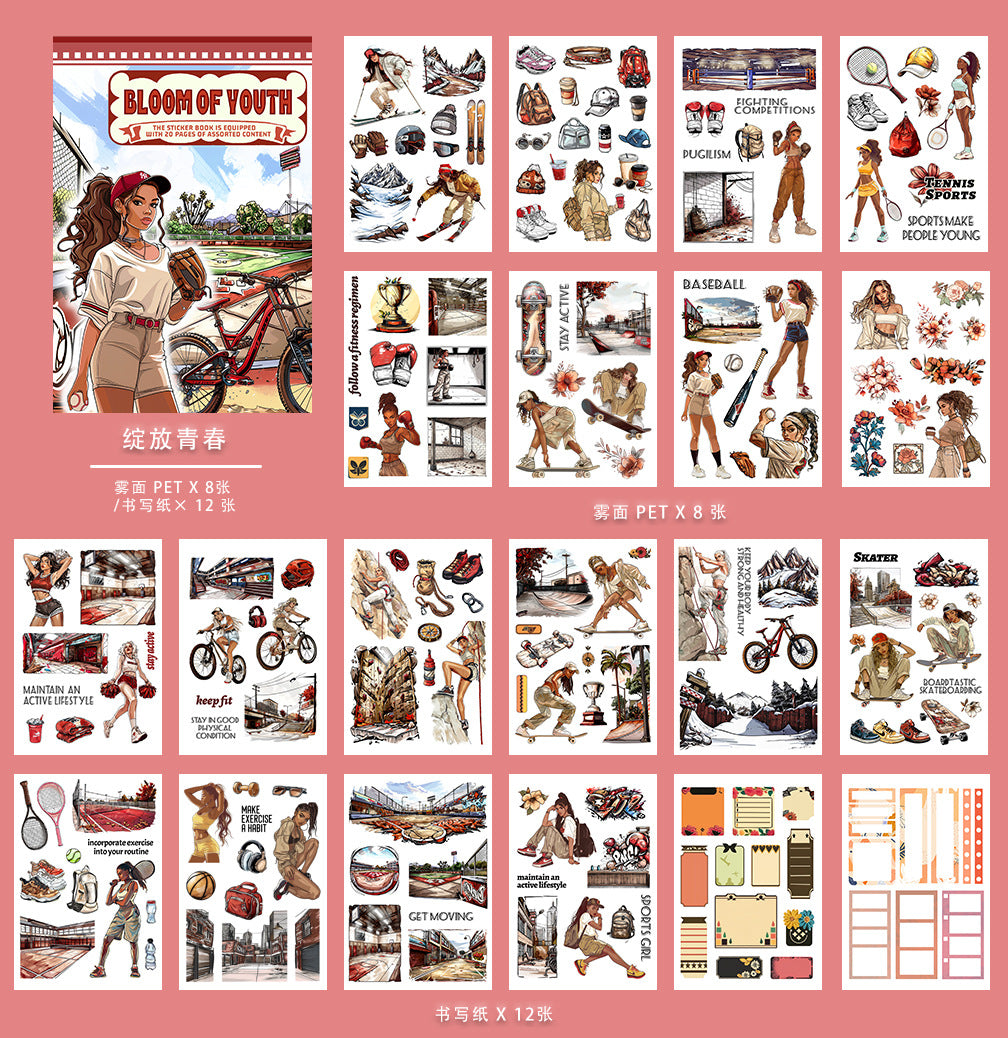 Sticker book (TZB-0718) A5 size retro character flower handbook material die-cut handbook PET sticker book