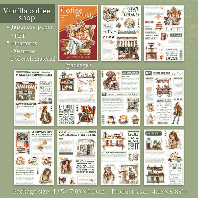 sticker book (TZB-07182)Coffee Weekly Series 20 sheets in 4 styles