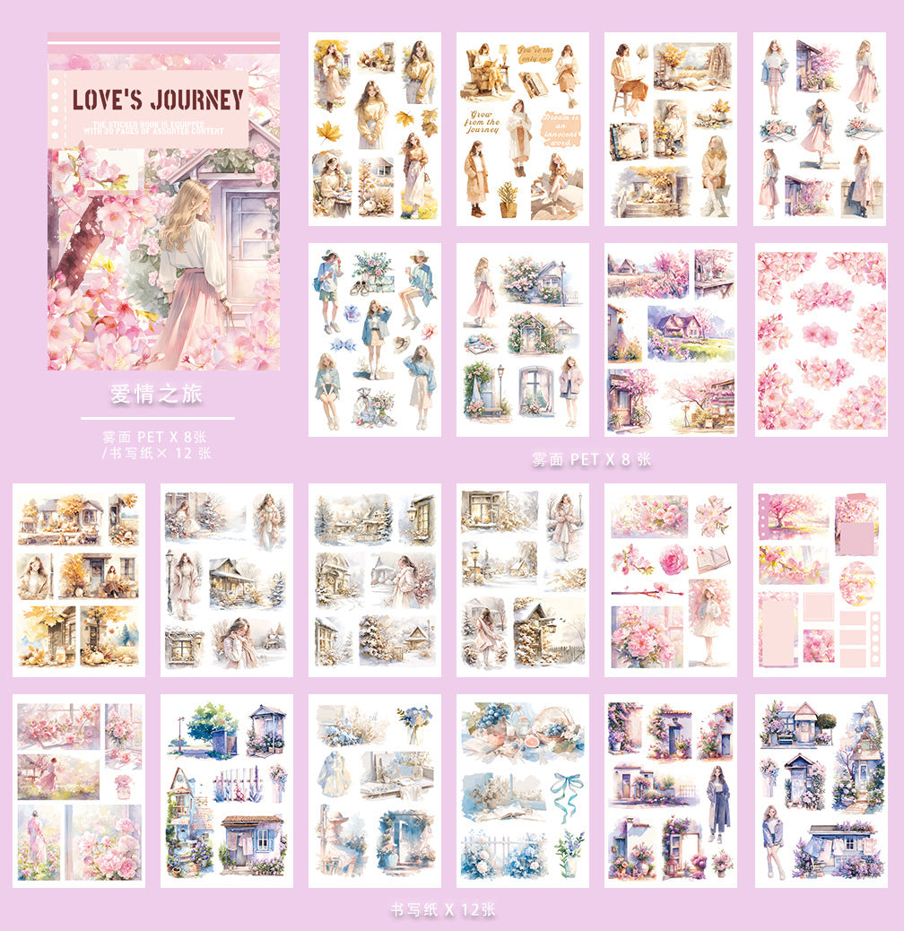 Sticker book (TZB-0718) A5 size retro character flower handbook material die-cut handbook PET sticker book