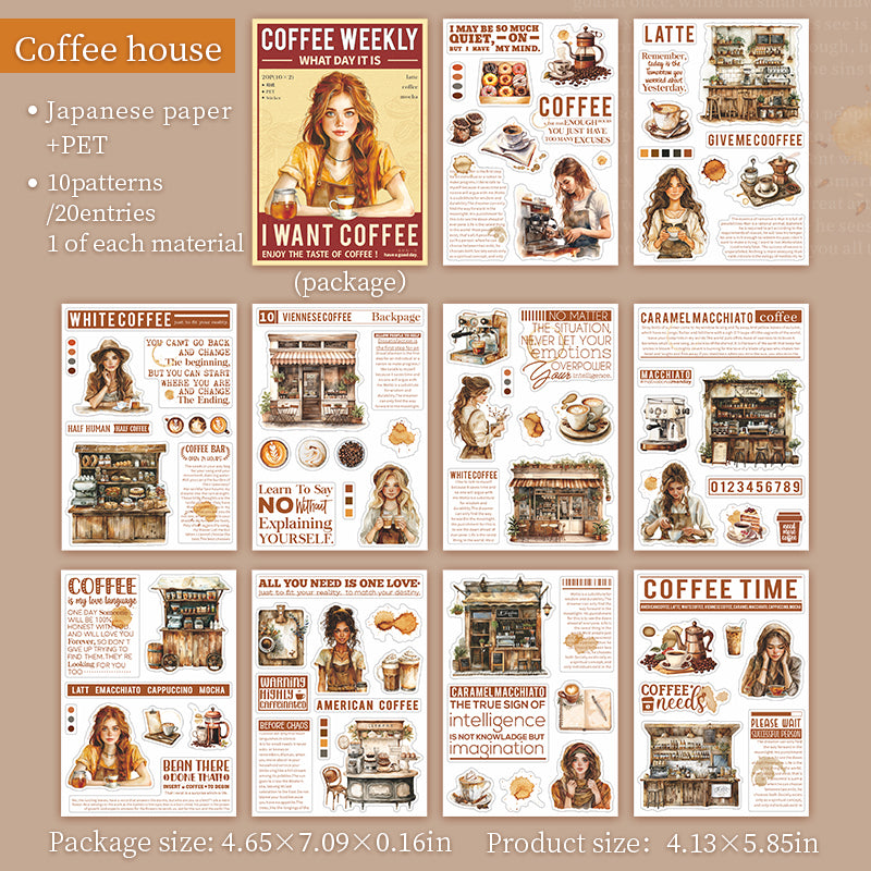 sticker book (TZB-07182)Coffee Weekly Series 20 sheets in 4 styles